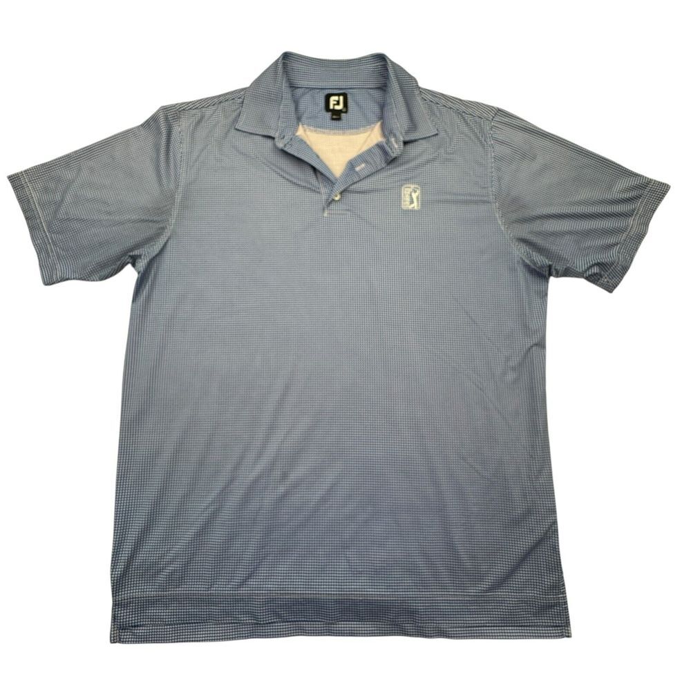 FootJoy Polo Shirt Men Large Blue Houndstooth PGA Tour Performance Short Sleeve